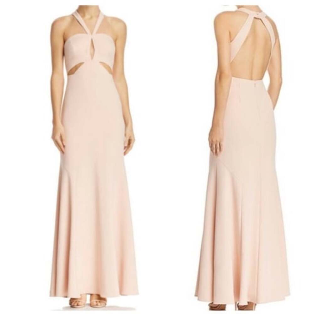 Aidan Mattox Blush Pink Halter Cutout Crepe Gown
